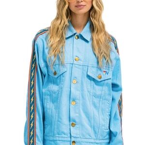 Aviator Nation Oversized Bold Stripe Denim Jacket